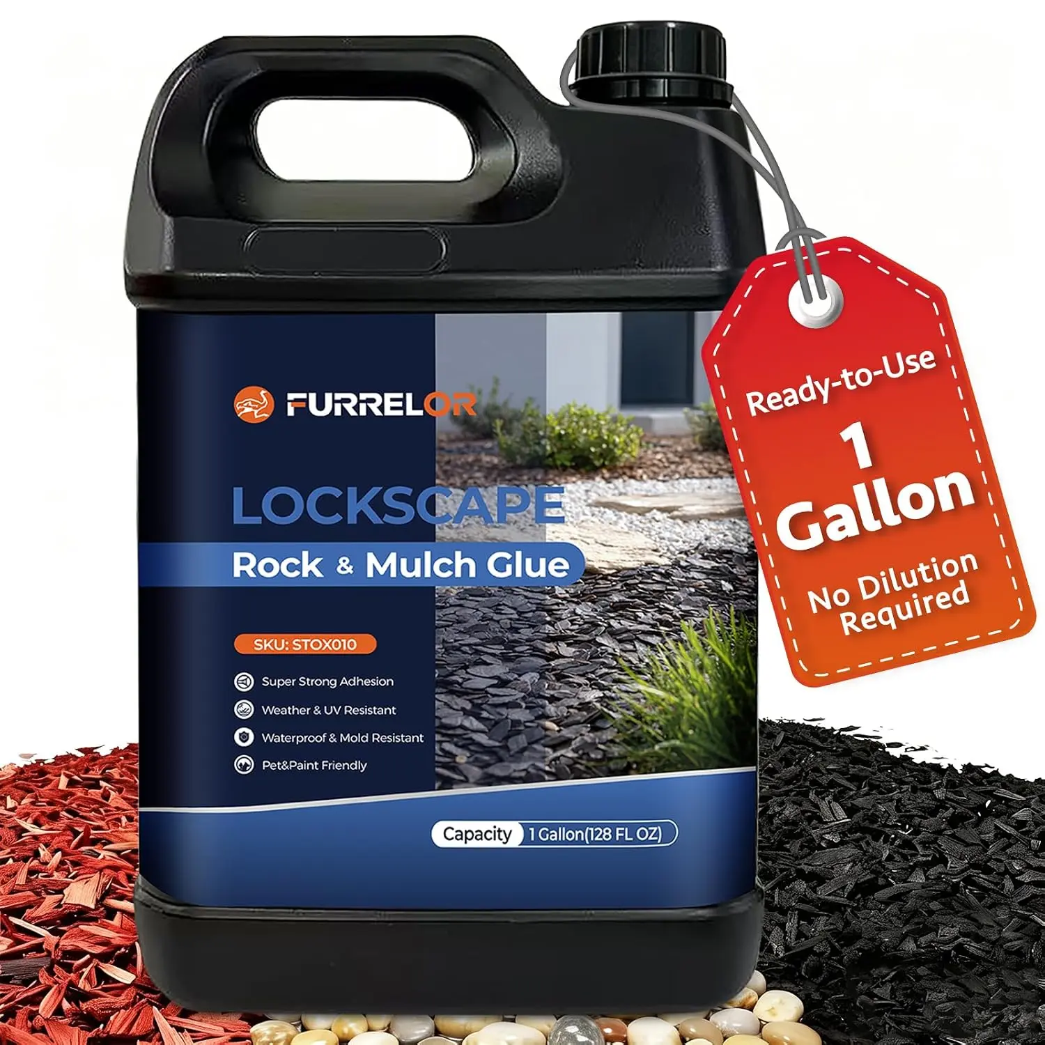 Rock Glue for Landscaping, Gravel Binder & Mulch Glue,Pet Safe, Ready-to-Use,Fast Dry, Ideal for Pea Gravel, Stones,Wood Chips, Pine Straw and Other Mulches Pathways, Patios（128Floz） ）