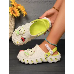 Women's Cute Cartoon Bear Design Clogs, Casual Comfortable Breathable Non-slip Clogs, Fashionable Shoes for Indoor & Outdoor Wear, Ladies Slippers