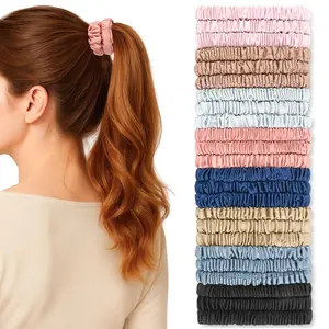 24 Pack Silky Soft Hair Ties, Silk-Like Skinny Scrunchies No Damage Elastic Ponytail Holders for Curly, Thick or Thin Hair, Women and Girls