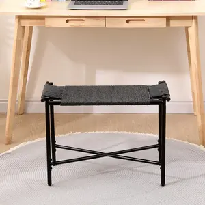 Black Handwoven Ottoman – Paper Rope Footrest for Entryway, Office