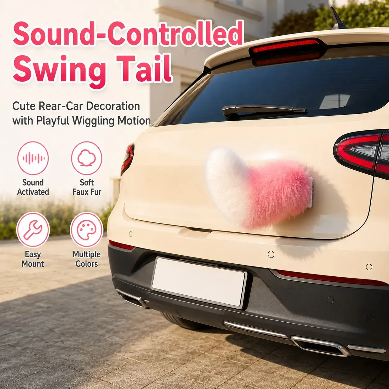Car and Motorcycle Rear Decoration Fox Tail, Sound Control + Remote Swing Plush Tail, Car Rear Decor Gift Ornament