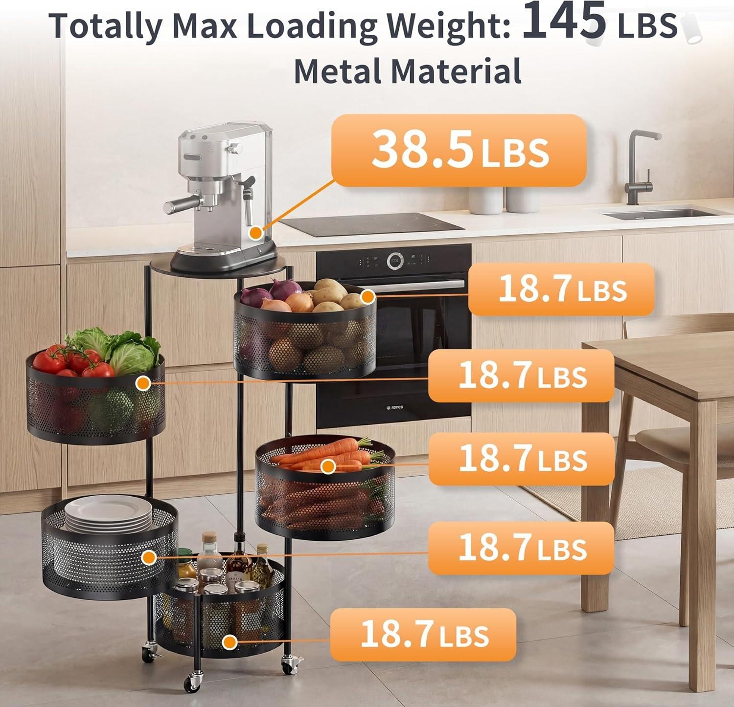 1 Rotatable Multi-Layer Circular Storage Rack, Floor-Standing Rotating Vegetable Basket Organizer, Multi-Layer Rotating Rack for Miscellaneous Items and Fruits, Practical Storage Shelf, Multifunctional Organizer, Metal Basket Rack with Wheels (Black) 1 Rotatable Multi-Layer Circular Storage Rack, Floor-Standing Rotating Vegetable Basket Organizer, Multi-Layer Rotating Rack for Miscellaneous Items and Fruits, Practical Storage Shelf, Multifunctional Organizer, Metal Basket Rack with Wheels (Black)