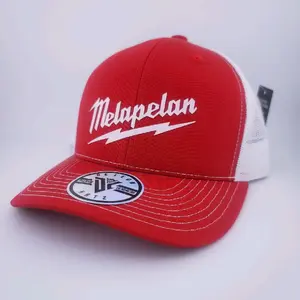 Melapelan Hat - Red White Snapback with White Emblem Patch