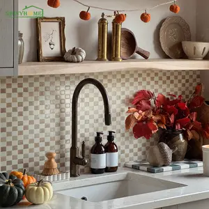 10-Sheets  Self-Adhesive Splash Guard, Retro Marble Mosaic Design, Waterproof Oilproof Heat Resistant, Ideal for Bathroom Kitchen RV DIY