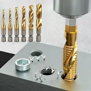 M3 M4 M5 M6 M8 M10,6Counts Tap Bit Set,Ultra TiAlN Coating M2 Drill Tap Set for One-Step Drilling,Tapping and Deburring.