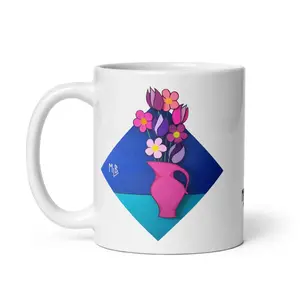 Duct Tape Flower White Glossy Mug – Floral Coffee Cup – Cute Ceramic Tea Mug – Creative Everyday Gift