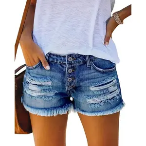 Rising Ripped Stretchy Jean Shorts Frayed Hem Casual Denim Shorts Slim Jeans for Women Fashion Daily Wear