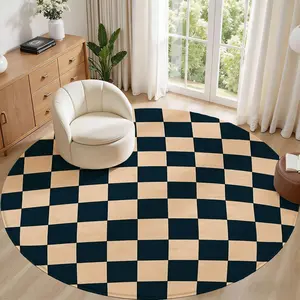 Chessboard Round Rug for Living Room, 3Ft Round Washable Rug, Small Circle Kitchen Area Rugs, Non Slip Low Pile Circular Rugs, Soft Round Carpet for Bedroom, Office, Kitchen Entryway, Bathroom