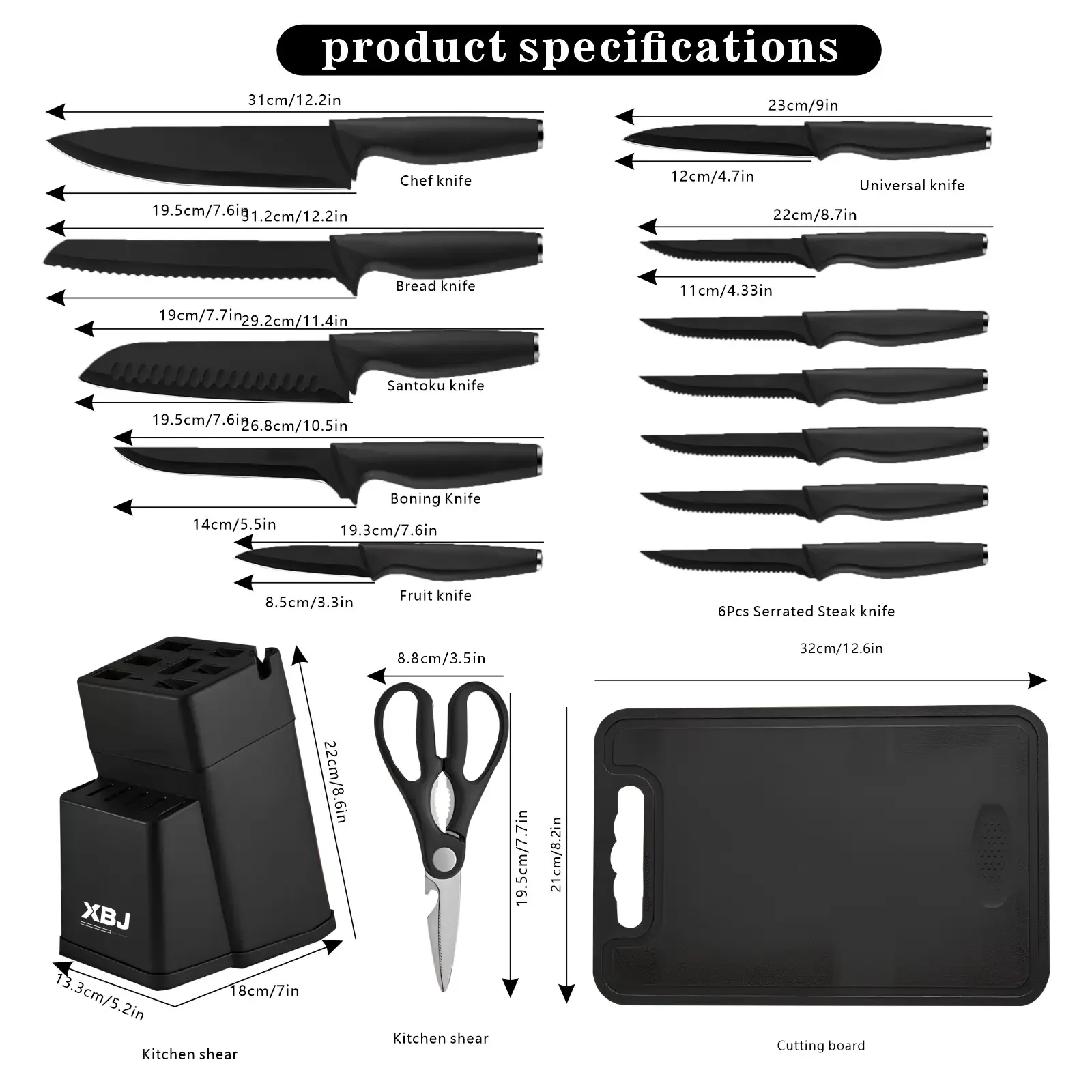 15-piece black knife set