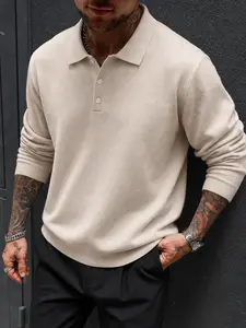 Men's Oversized Collared Knit Polo Shirt - Vintage Old Money Quiet Luxury Minimalist Preppy Smart Casual - Fall Winter Cozy Warm Relaxed Fit Jumper - Korean Trendy Cuffed Sleeve Menswear Knitwear Tops