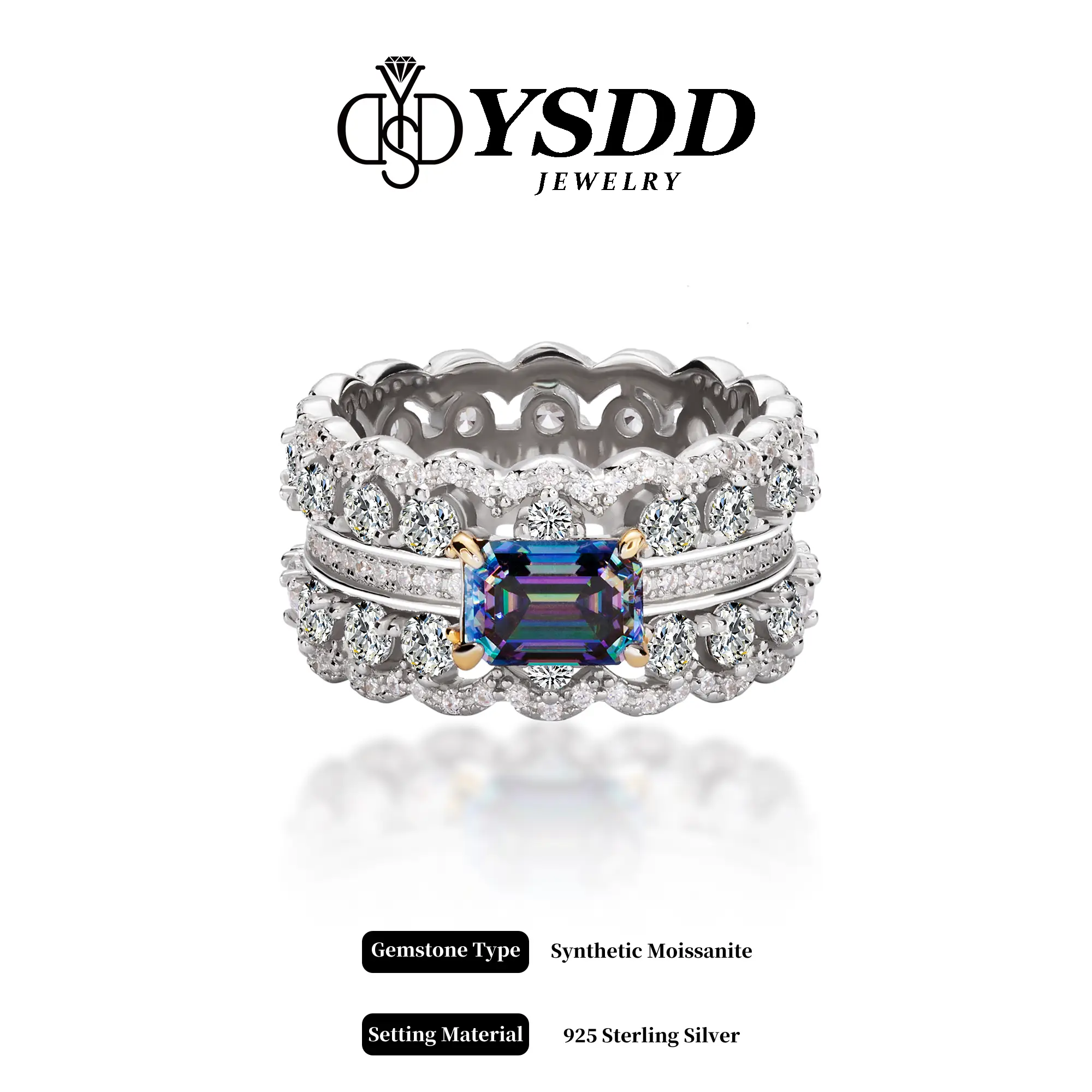 【#134 Luxury】1Carat Peacock Blue Premium Band S925 Synthetic Moissanite Ring