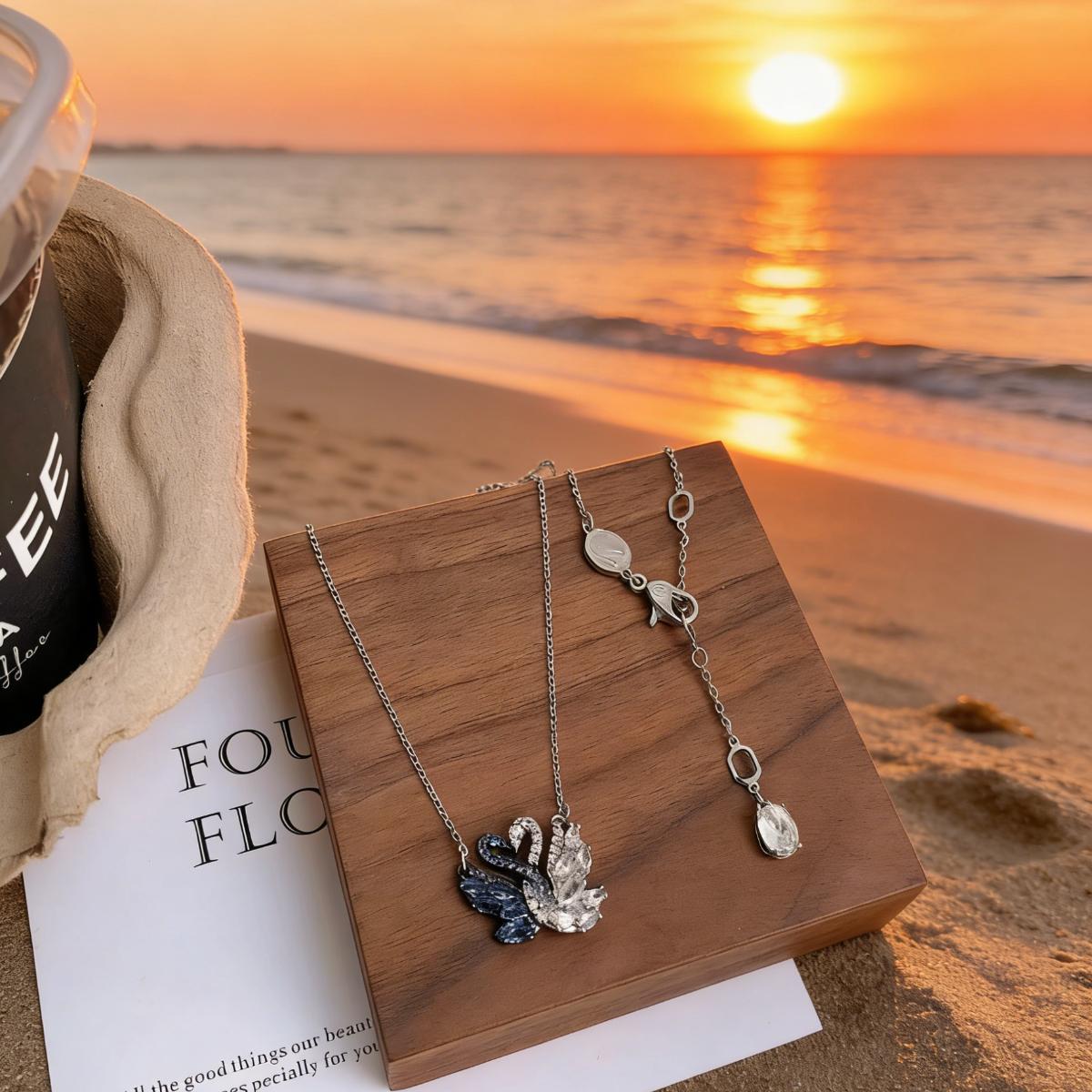 Women's Black White Gold Swan Necklace, Hugging Goose Design Fashion Jewelry Women's Black White Gold Swan Necklace, Hugging Goose Design Fashion Jewelry