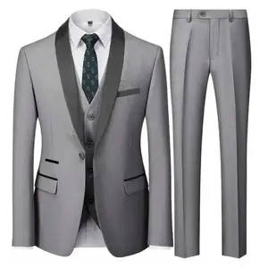 Men's 3-piece elegant solid color single button slim fit single breasted party jacket vest pants setRAIMENTRY