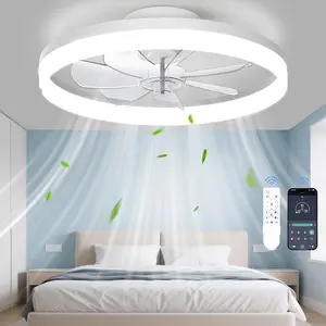 Ceiling Fans with Lights and Remote, 20" Foldable Modern Low Profile Ceiling Fan with Light, Stepless Color Temperature Change and 6 Speeds for Bedroom,  Room and Living Room (White)