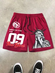 Street Style in New York, Street Appeal No.09 patterned, Graphic shorts with a fun Statue of Liberty print, soft elastic waistband, and comfortable summer streetwear shorts. Embrace the future and stand out in Y2K aesthetics | TikTok Hot Pick