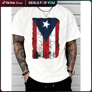 PAYEAH Faded Puerto Rican Flag, Distressed PR Flag T-Shirt (Single Piece)100% Cotton 180g Heavy Cotton T Shirt