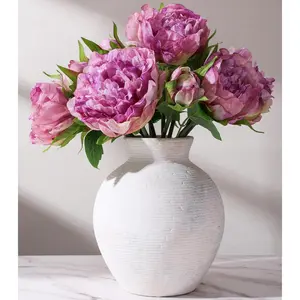 7.4 in White Ceramic Flower Vase Rustic Vintage Farmhouse Home Decor for Living Room Kitchen Bedroom Office Entryway Dining Table