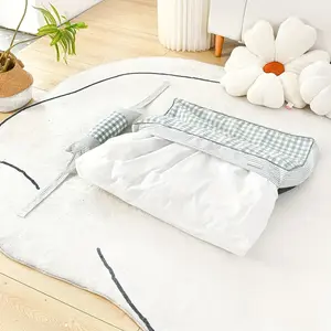 1pc Ultra-Soft Thick Plaid Pet Bed for Small & Medium Dogs & Cats - All-Season Washable Removable Cover, Non-Slip Bottom, Fully-Filled Comfortable
