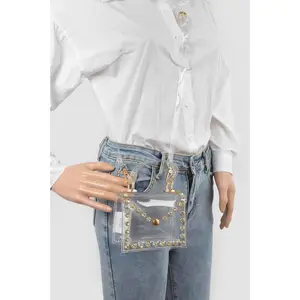 Women's Rhinestone Stud Transparent Cross Body Bag - Mini Bold Statement Shoulder Bag
