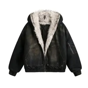 Men's American street patchwork cotton coat; winter down jacket; men's desert style cotton-padded jacket; patchwork hooded men's jacket; couple's sweatshirt.（gift）