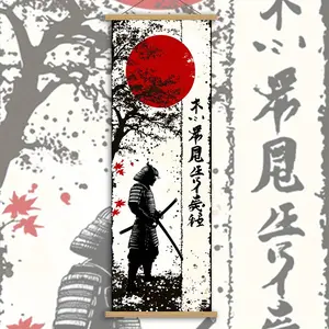 1pc Vintage Scroll Painting, Ink Printed Portrait, Samurai Canvas Wall Decoration with Classical Style for Living Room, Bedroom, Home Office, Weatherproof Canvas Artwork, Indoor/ Outdoor Wall Decoration, Waterproof, Odorless, High Definition