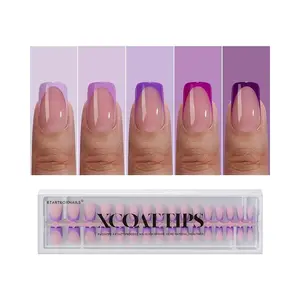 BTArtboxnails XCOATTIPS Purple French Tip Press On Nails - Short Press On Nails Square, Soft Gel Nail Tips, 160Pcs Soak Off Acrylic Fake Nail Extension in 16 Sizes