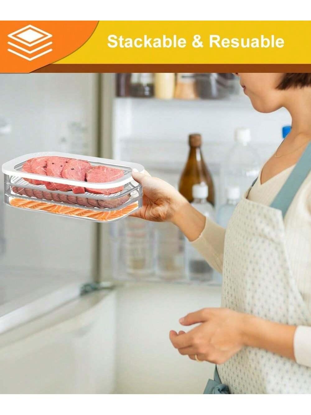 Deli Meat Container For Fridge,Bacon Lunch Meat Container For Refrigerator Stackable 3 Layers Food Storage Boxes With Lid For ColdCuts, Salami, Deli, Meal Prep Containers,18.60z,3Pack