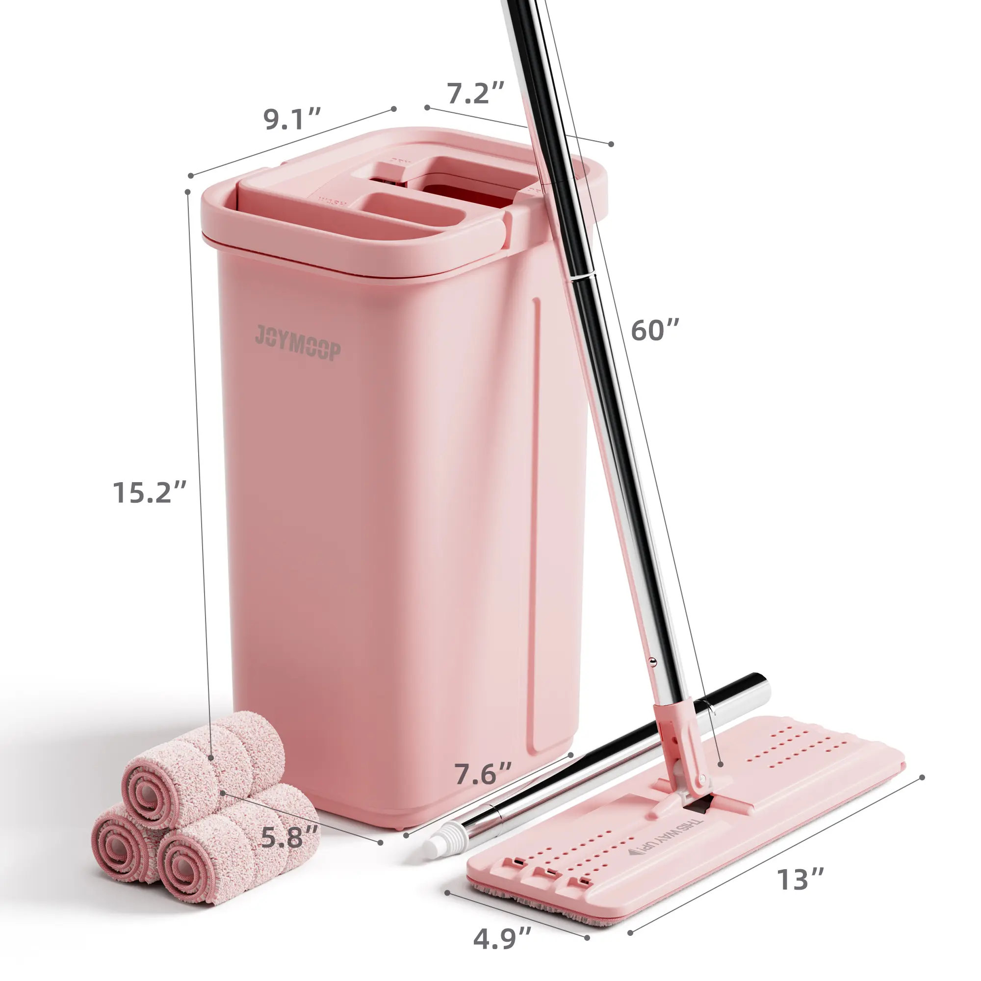 60'' pink mop with 3 pads