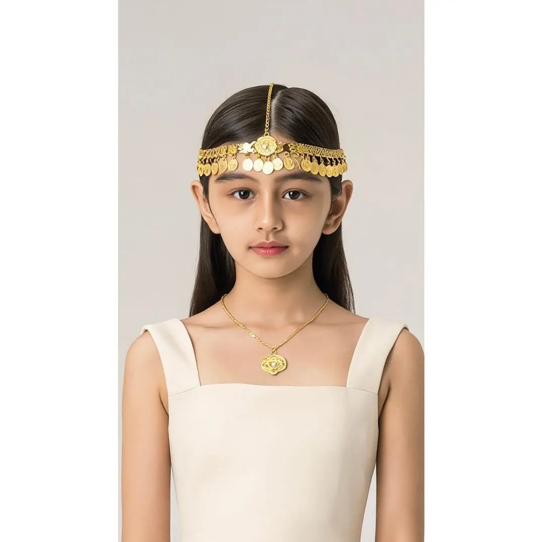 Gold-Tone Traditional Coin Headpiece for Women – Traditional Bridal Forehead Jewelry, Festival Head Chain 6099