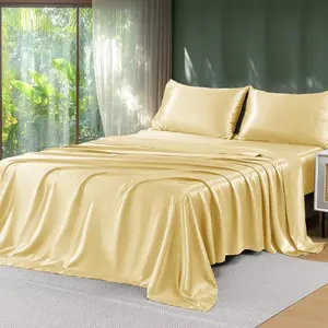 Sheets King - 4 Pieces Luxury Soft Pale Yellow Bed Sheets Set with Pillowcases - Silk-Like, Reinforced 14 Inches, Oeko-Tex Certified