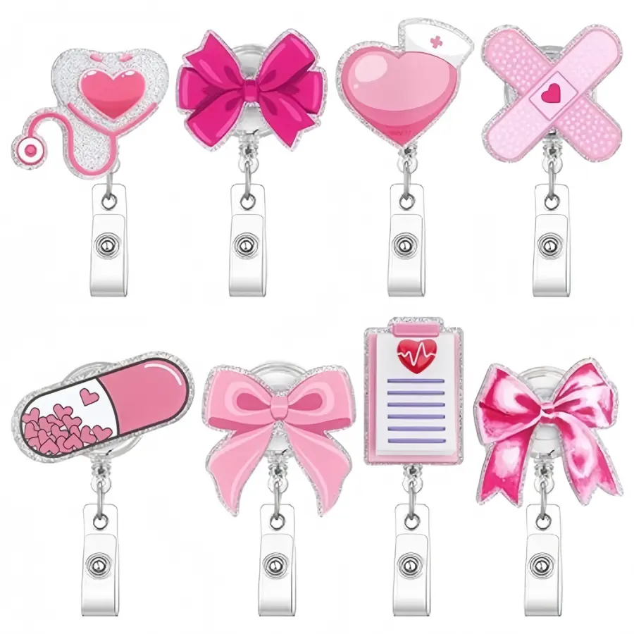 Pink Bow Medical Badge Reel, Cute Retractable ID Holder, Sweet Healthcare Design, Adorable Nurse And Doctor Accessory For Daily Work And Gifts