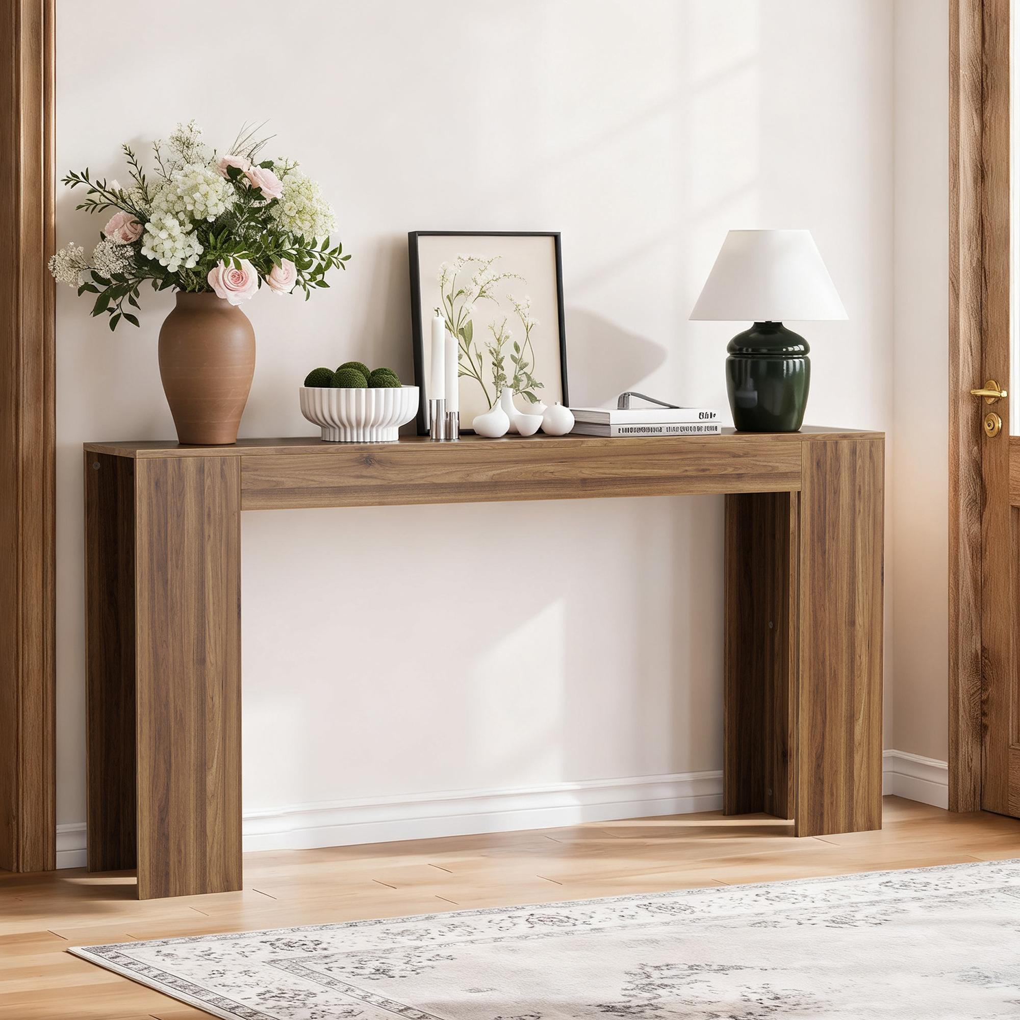 63 in Farmhouse Wood Console Table with Rectangular Tabletop, Narrow Long Indoor Furniture for Entryway Foyer, Easy Assembly Walnut Hall Table 63 in Farmhouse Wood Console Table with Rectangular Tabletop, Narrow Long Indoor Furniture for Entryway Foyer, Easy Assembly Walnut Hall Table