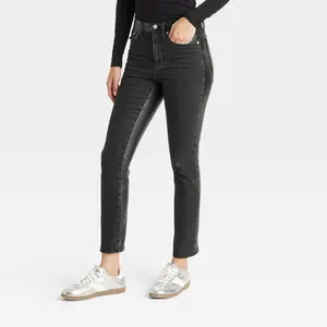 Women's Mid-Rise Faux Leather 80's Slim Jeans - Universal Thread Black 00