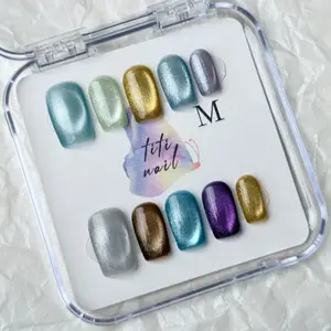 TiTinails Multicolor Cat Eye Press On Nails| Short Squoval Shape| 100% Handmade 10pc Reusable Set