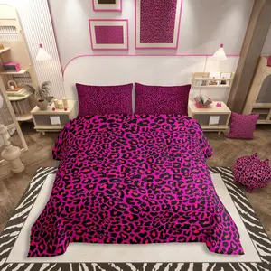 Hot Pink Leopard Comforter Set,for Kids Boys Girls,African Cheetah Print Bedding Set,Animal Skin Texture Duvet Insert,Farmhouse Quilt Bedroom Decor