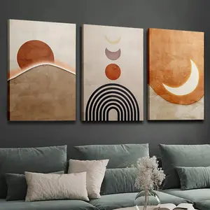 Set of 3 framed canvas paintings and posters, ready to hang, orange minimalist Bohemian style, home decor, wall art, room decoration, ideal gift, living room, bedroom, dining room, office decorative art