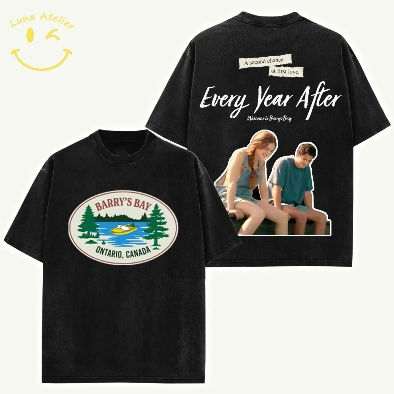 Romance Lake Town Acid Washed T-Shirt Vintage Love Story Graphic Scenic Nature Cabin Lakeside Summer Travel Aesthetic Retro Streetwear Oversized Graphic Tee Men�s Clothing Unisex Casual Fashion Gift for Him Her ZKO
