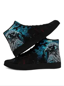 Men's Fashionable Eagle / Flower Print High Top Sneakers, Casual Comfortable Breathable Lightweight Sports Shoes, Male All-match Round Toe Shoes for Daily Wear