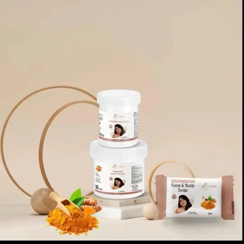 BYENBLAN Turmeric Skincare Set, 3-Piece Mini Kit for Face & Body, Hydrating and Moisturizing for Dark Spot Correction and Daily Care, Cleanser, Cream, Soap, Brightening