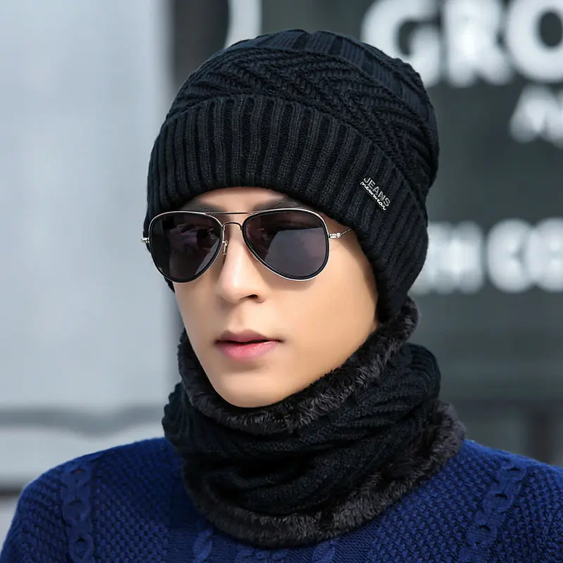 Unisex Korean-Style Slouchy Thick Knit Fleece-Lined Thermal Winter Beanie - Relaxed Fit Cap with Gray Triangle Mark for Cold Weather