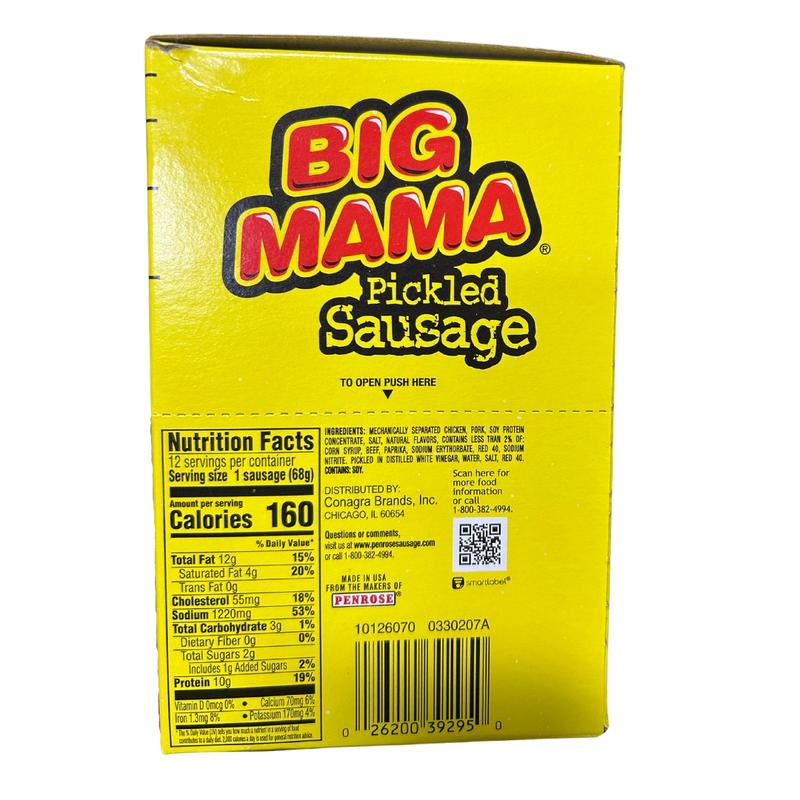 Big Mama Pickled Sausages - 12 Pack, 2.4 oz Each, Chicken & Pork, 120 Calories per Sausage, 1.72 oz Total