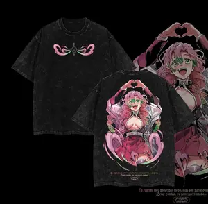 valentine shirts Love Hashira Mitsuri Kanroji Demon Slayer Kimetsu No Yaiba Anime Double Printed Acid Washed Tee Top graphic tee