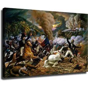 Haitian Revolution Haitian Battle of Vertieres Poster Canvas Print Wall Art Picture Retro Oil Painting Indoor Bedroom Living Room Aesthetic Artwork Poster (12*18inch Framed) Decor Photo