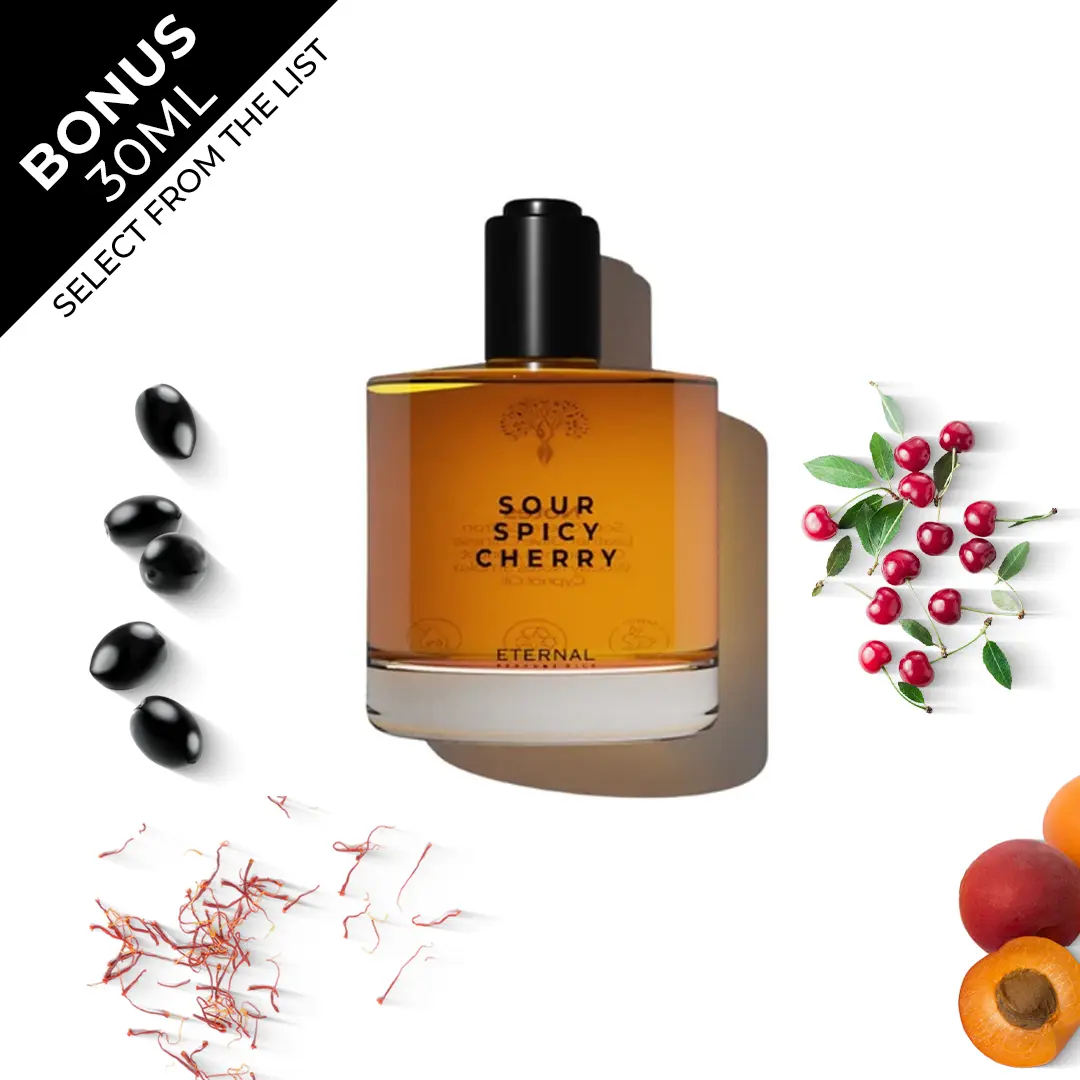 Eternal Perfume Oils – Sour Spicy Cherry Perfume Oil, Bold & Long-Lasting Unisex Scent | 50ml with Bonus 30ml Bottle of Your Choice