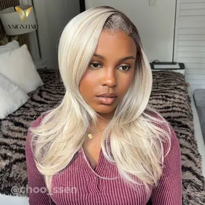 VSIGN 13*6 Blonde Ombre Honey Brown With Blonde HD Lace Front Wig Synthetic Heat Resistant Fiber Natural Appearance for Everyday Hairstyle
