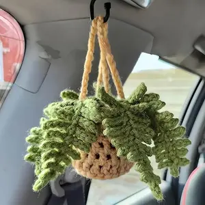 Artificial Pothos Car Hanging Ornament, Handmade Crochet Car Rearview Mirror Hanging Plant Decoration, Car Interior Decoration Accessories, Car Interior Decorative, Car Interior Accessory for Women & Men