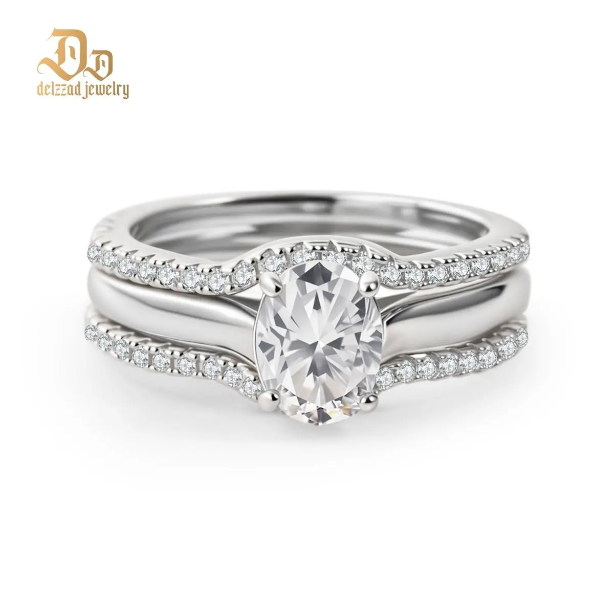 Delzzad 1.8ct Heavenly Nest Ring Engagement Ring Triple Stacking Ring VVS Synthetic Moissanite Ring Jewelry Copper Band Perfect Birthday Engagement Wedding Anniversary Christmas Valentine's Day Gift