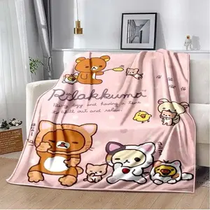 Cartoon Rilakkuma Anime Girls Throws Blanket for Baby Hiking Picnic Bed Super Soft Cute kawaii Flannel Blanket birthday gift