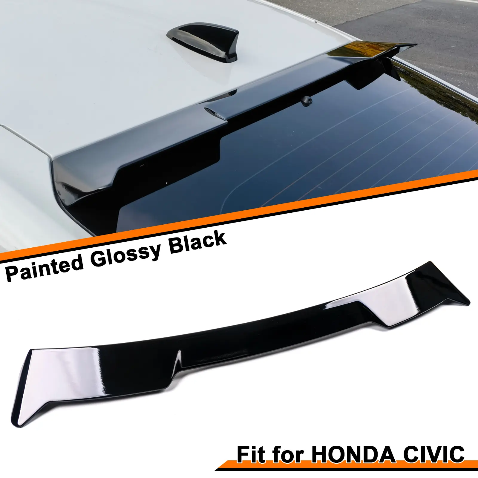 Rear Roof Spoiler For 11th Gen Honda Civic Hatchback 2022–2024 Durable Material Sporty Style Rear Wing Roof Spoiler Wing Glossy Black Peel-&-Stick No-Drill Installation Rear Roof Extension Car Exterior Upgrade car  gifts