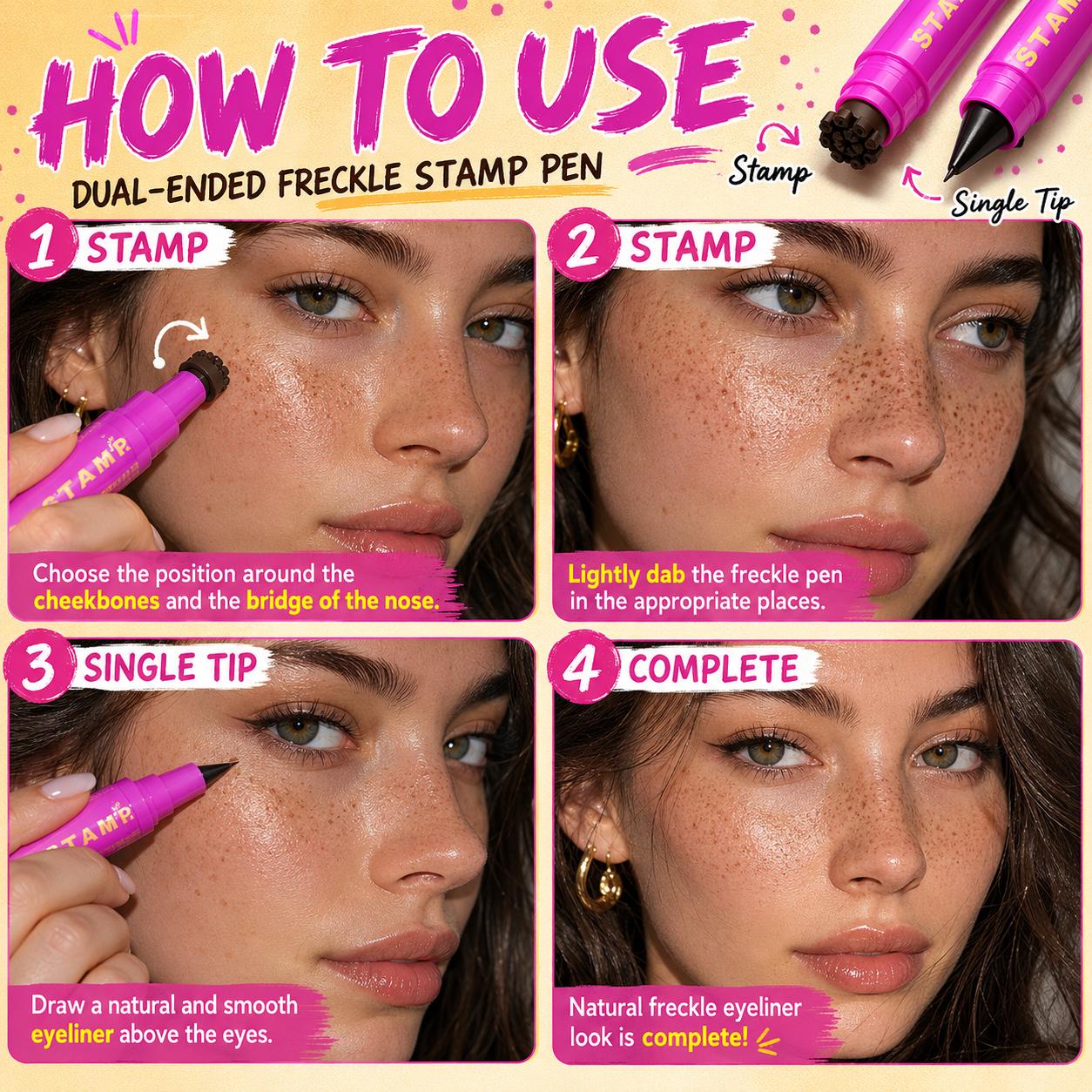 Dual-Ended Faux Freckle Pen, Freckle Stamp and Fine Tip Makeup Pen for Natural-Looking Face Makeup, Easy Freckle Look for Daily Wear, Party, Festival and Photo Makeup Dual-Ended Faux Freckle Pen, Freckle Stamp and Fine Tip Makeup Pen for Natural-Looking Face Makeup, Easy Freckle Look for Daily Wear, Party, Festival and Photo Makeup